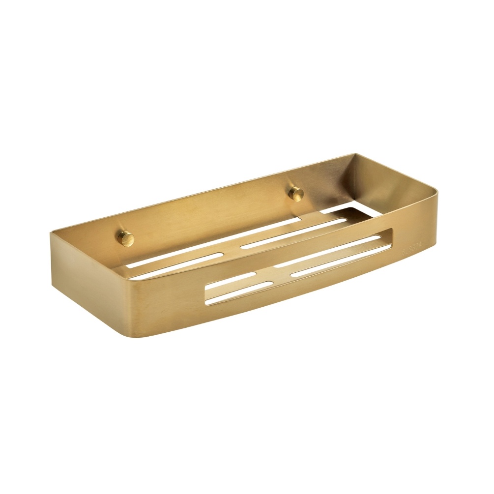 Close up product image of the Origins Living Nerva Brushed Brass Shower Basket